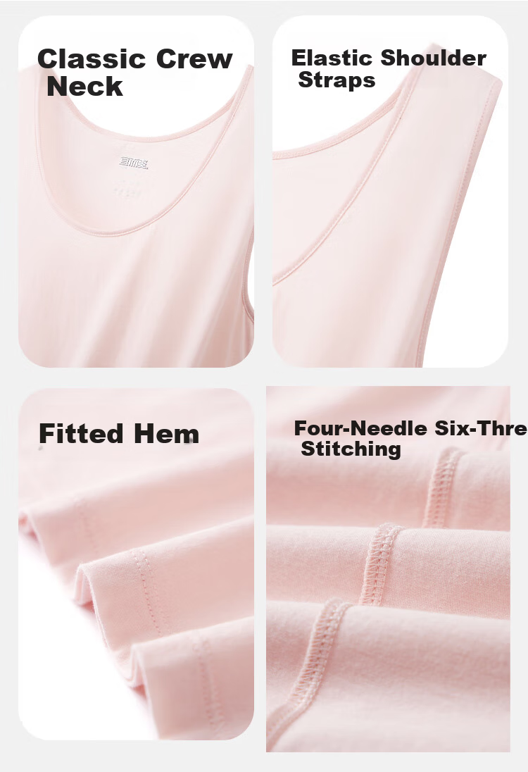 Yiershuang 60s Long Staple Cotton 100% Pure Cotton Women's Vest Round Neck Stretch Narrow Shoulder Base Shirt Female 14