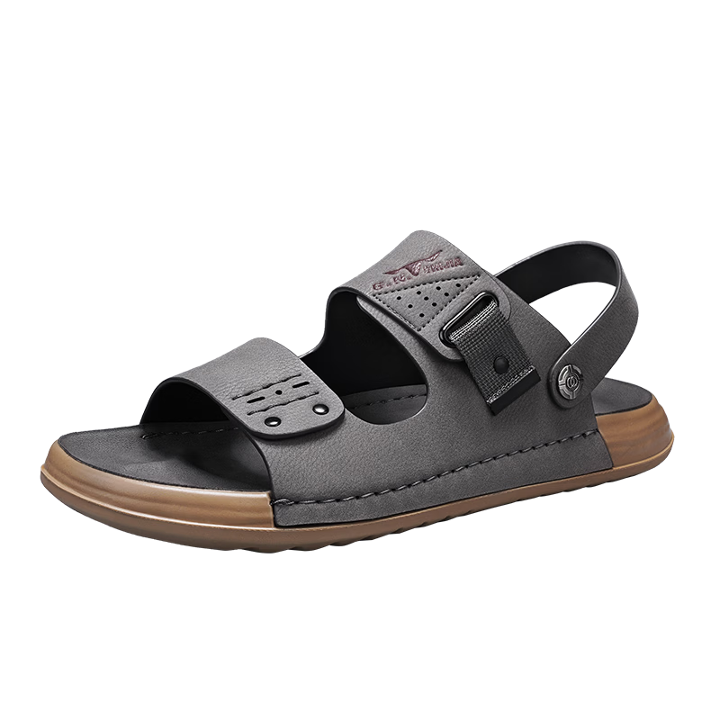 Bull Family Men's Summer Sandals Breathable Casual Beach Shoes Business Lightweight Soft Sole Dual-Wear Leather Slippers