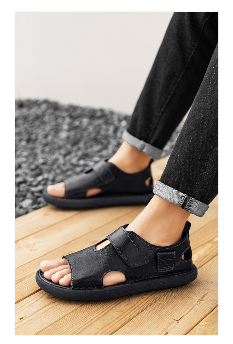 G.N.Shi Jia Leather Sandals for Men, Summer New Style Soft-Soled Breathable Beach Shoes, Dual-Use Casual Slippers, Versatile Commuter Driving Shoes 12