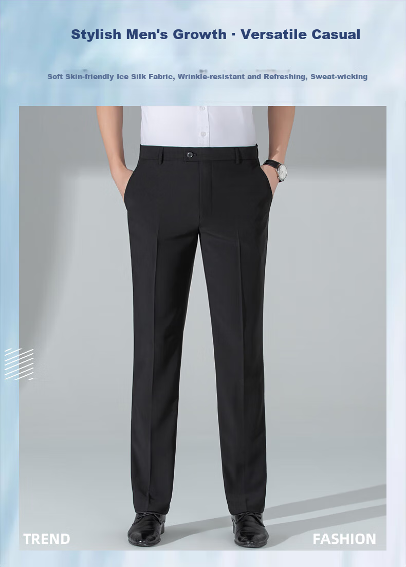 ROMON [Ice Silk Breathable] Men's Casual Pants, Autumn New Style Business Casual, Draping Cool Feeling Thin Long Trousers, Navy Blue, Size 34 2