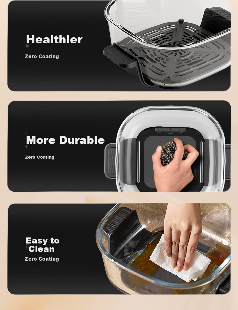 APIXINTL Anben Su Air Fryer Japan Home Use 4.5L Large Capacity No-Turnover Steam Tender Fry Panoramic Visible Full Glass Fry Basket Integrated Machine APIX-AFD14 6