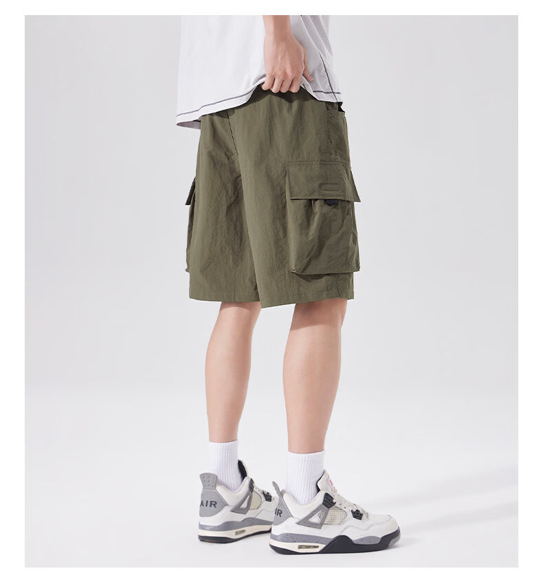 Fingercroxx IT American Style Loose Fit Work Shorts 2026 Summer Men's Lightweight Simple Quick-Dry Knee-Length Shorts Black 2XL 18
