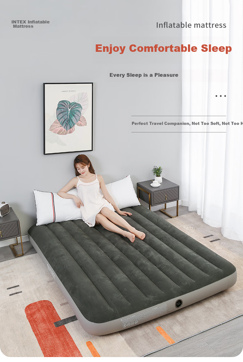 INTEX Single Inflatable Air Mattress Camping Outdoor Moisture-Proof Mat Home Care Nap Folding Bed 64106W 1