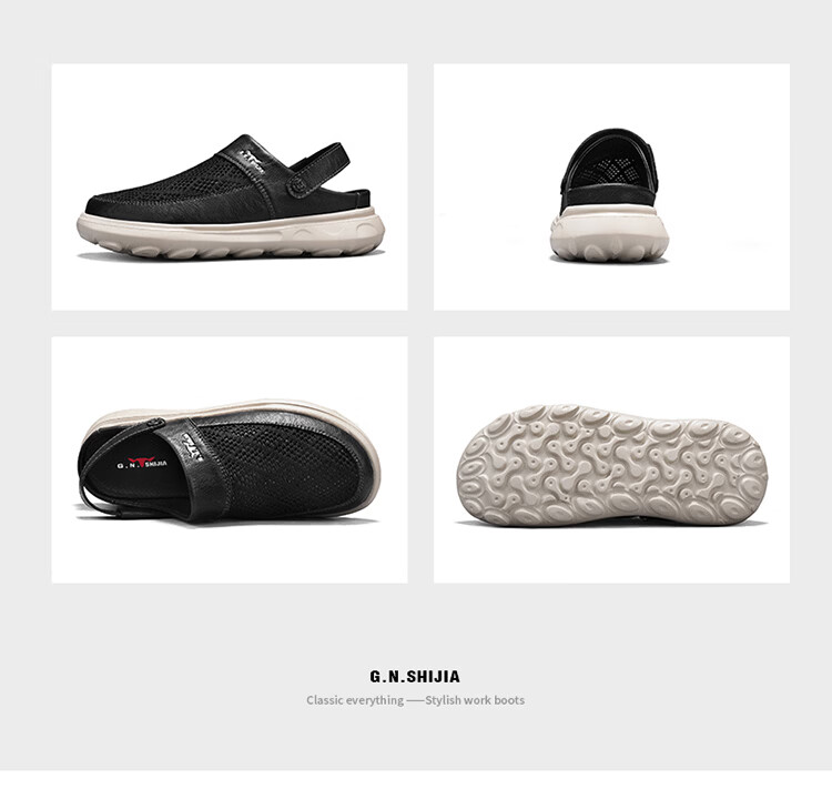 Bull Family Men's Summer New Breathable Hollow Toe Sandals Versatile Slippers Men's Mesh Beach Shoes Two-Way Clog Shoes 23