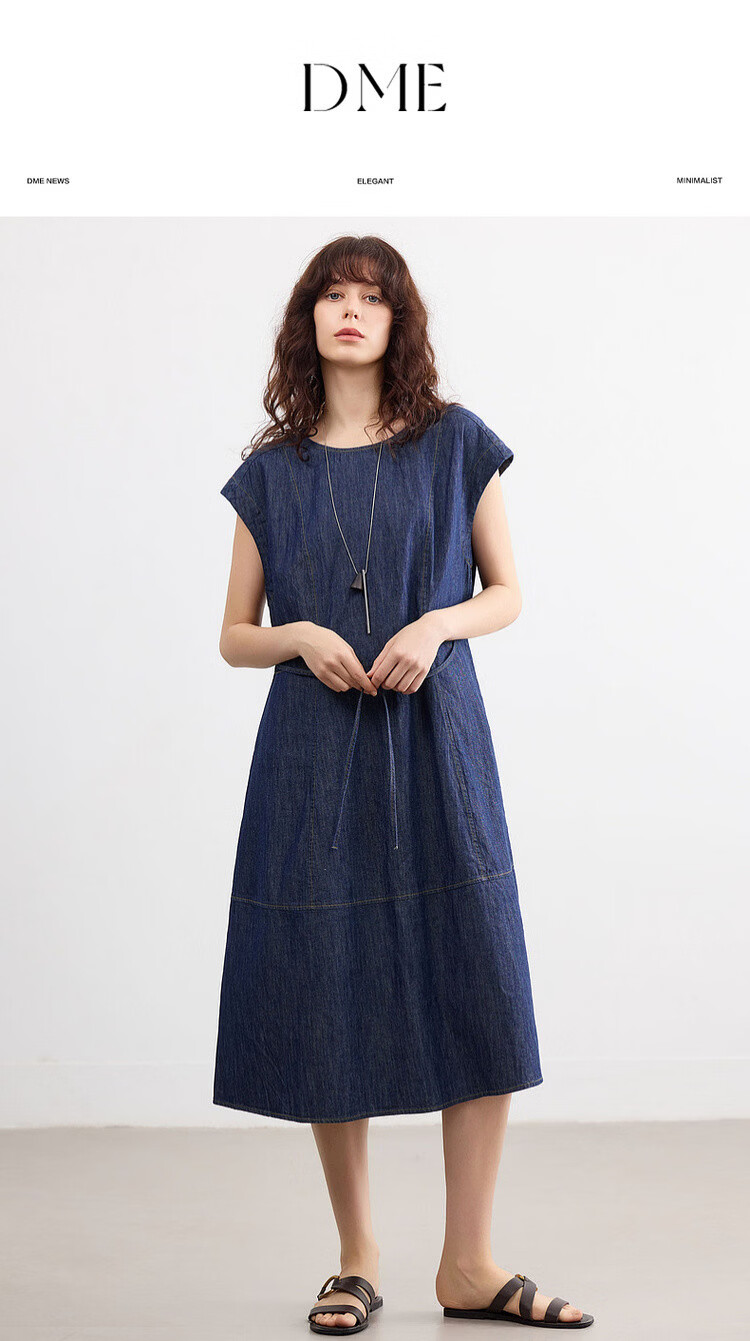 Demana Oxygen Pure Cotton Summer Vintage Washed Sleeveless Tailored Slim Fit Denim Mid-Length Dress for Women 1