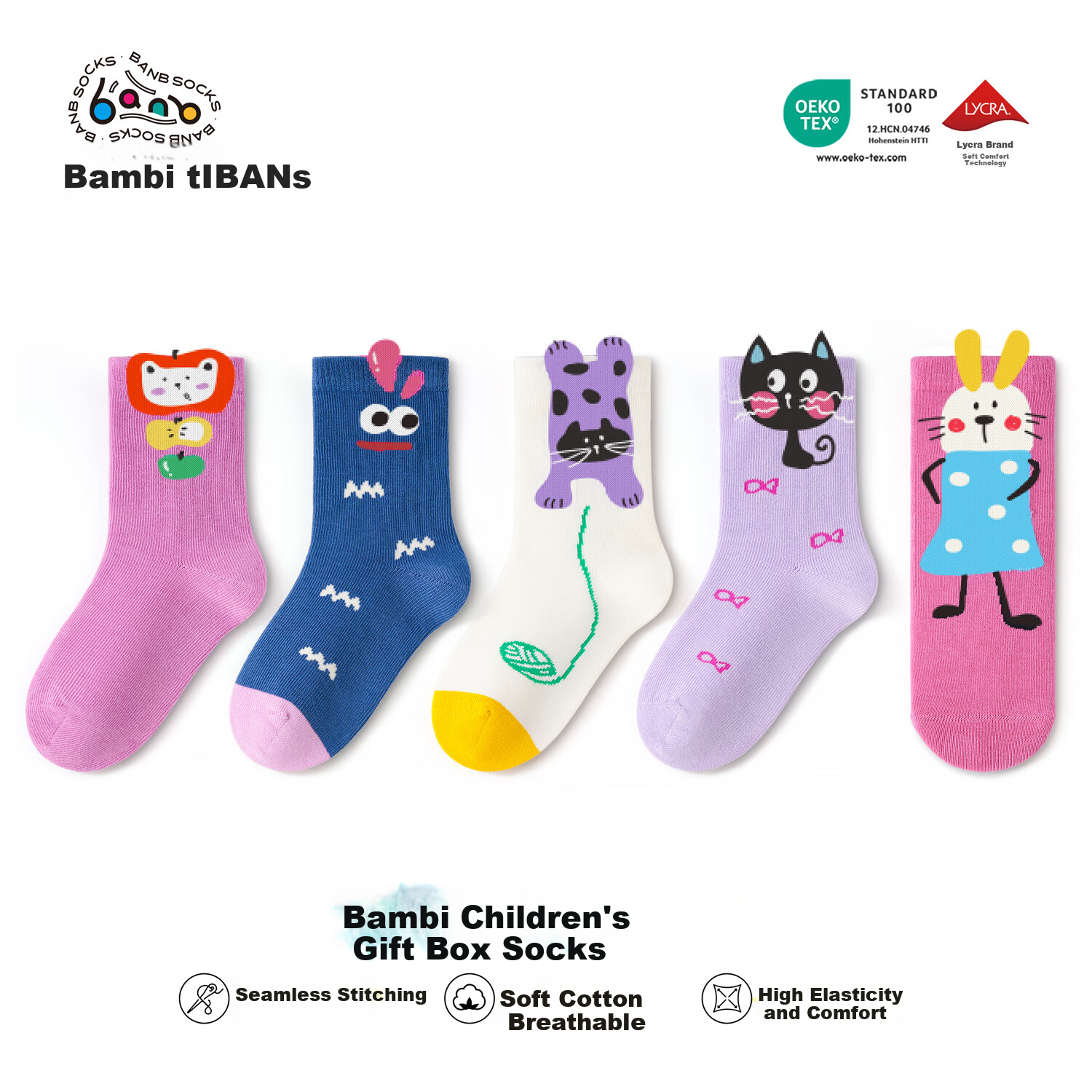 Bambi Kids Girls Socks Autumn Winter Children's Cotton Seamless Mid-Calf Socks BB25553 Size 20-22