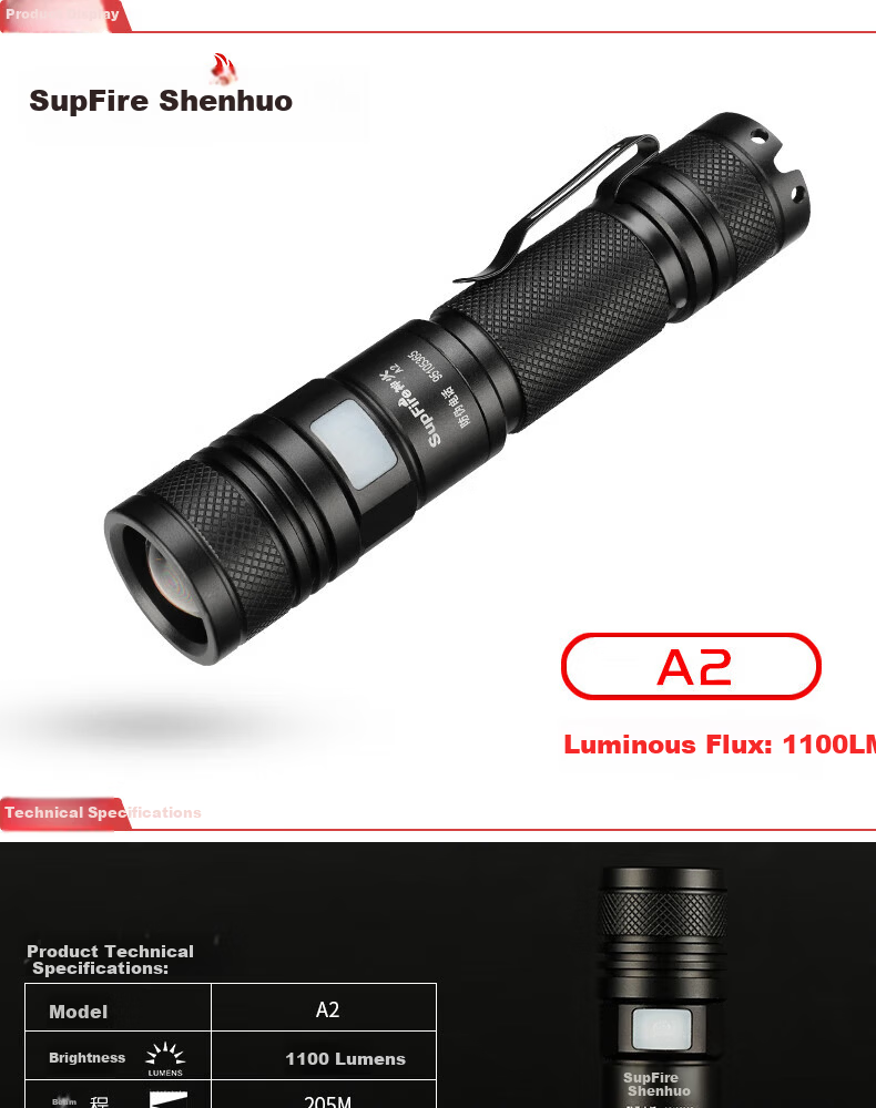 SupFire Superfire Mini Flashlight A2 15W+2200mAh Built-in Battery P50 1