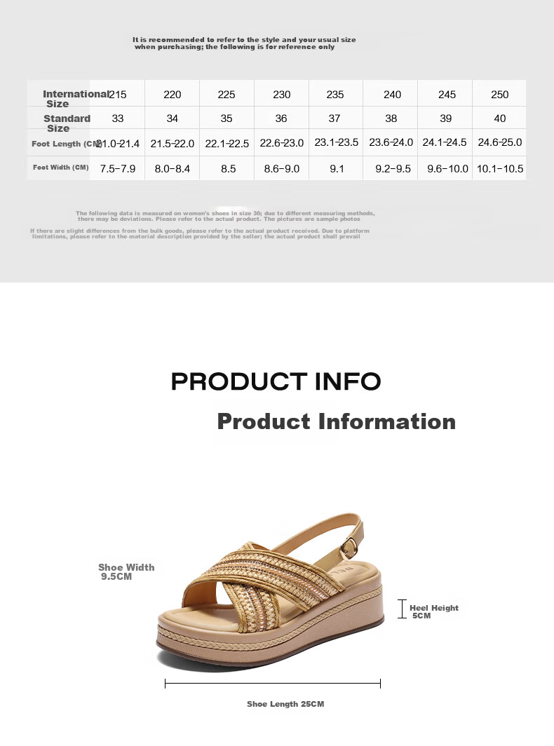 Belle Women's Woven Summer Platform Sandals Height Increasing Vacation Style B2640BL5 Apricot Size 36 10