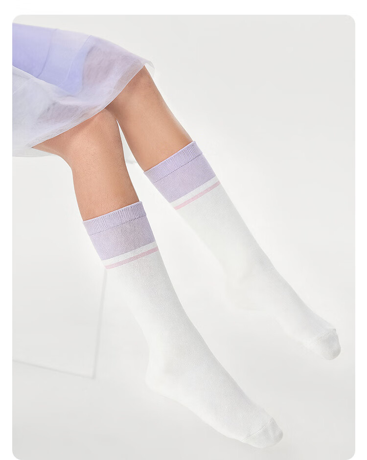 Balabala Kids Socks Summer Mesh Breathable Thin Girls Mid-calf Jacquard Cotton Elastic Soft 3-Pack 22
