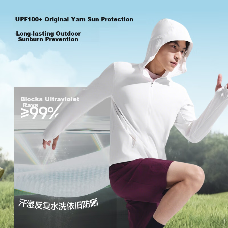 Beneunder Men's Sunscreen Jacket UV Protection Ice Silk Cooling Quick-Dry Breathable Fishing Coat AL017 Frost Milk White L