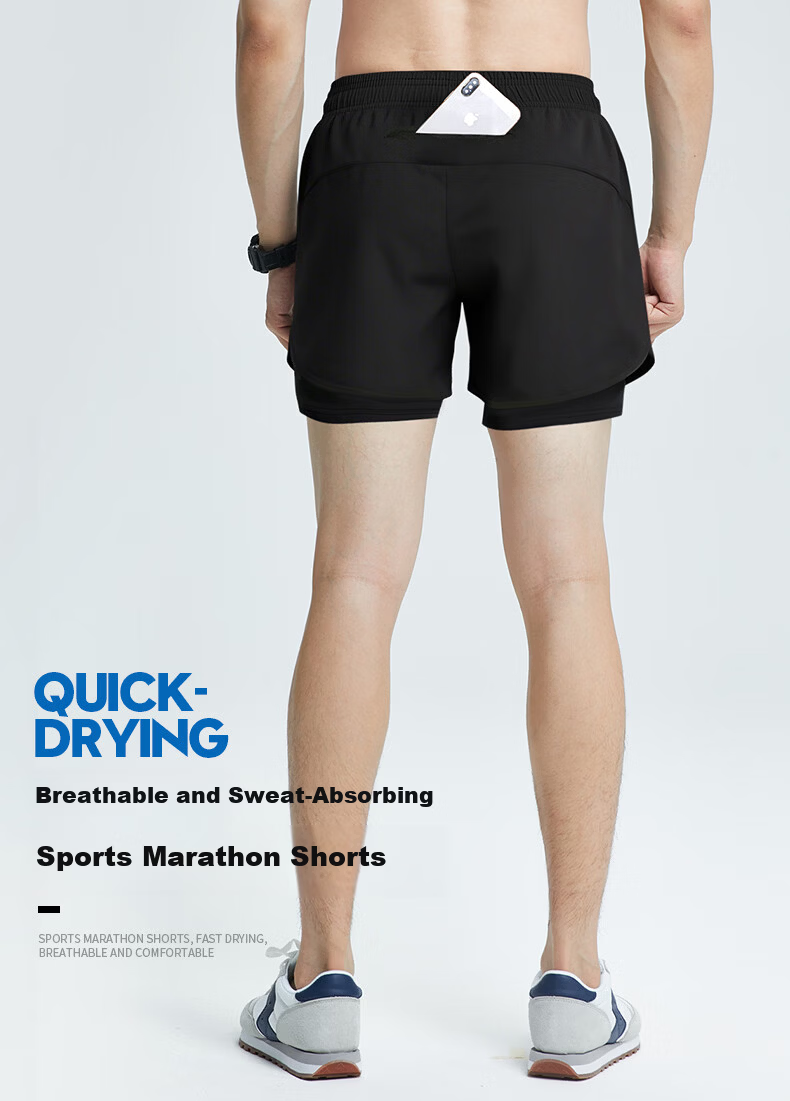 BURUITE Men's Running Shorts with Inner Liner, Three-Quarter Athletic Shorts, Summer Professional Marathon Quick-Dry 2-in-1 Fitness Pants 1