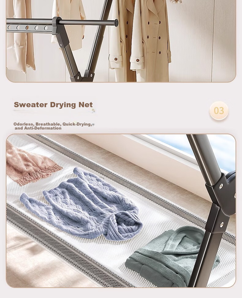 FEIDIAO Folding Adjustable Height Clothes Drying Rack Aluminum Alloy Indoor Outdoor Balcony Clothes Hanger 3
