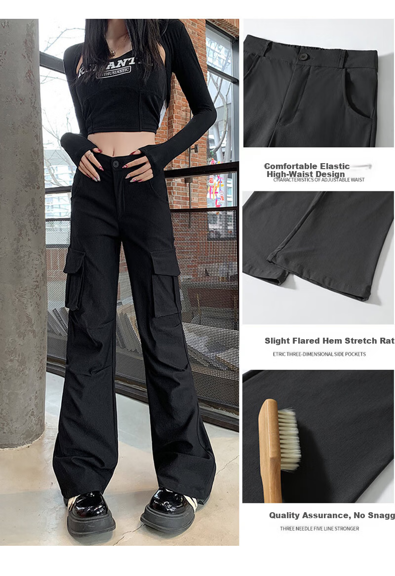 LangSha Micro-Flare Cargo Pants for Women, Spring And Autumn 2026 New Style, High-Waisted Slimming American-Style Sweatpants, Parachute Casual Flared Pants 7