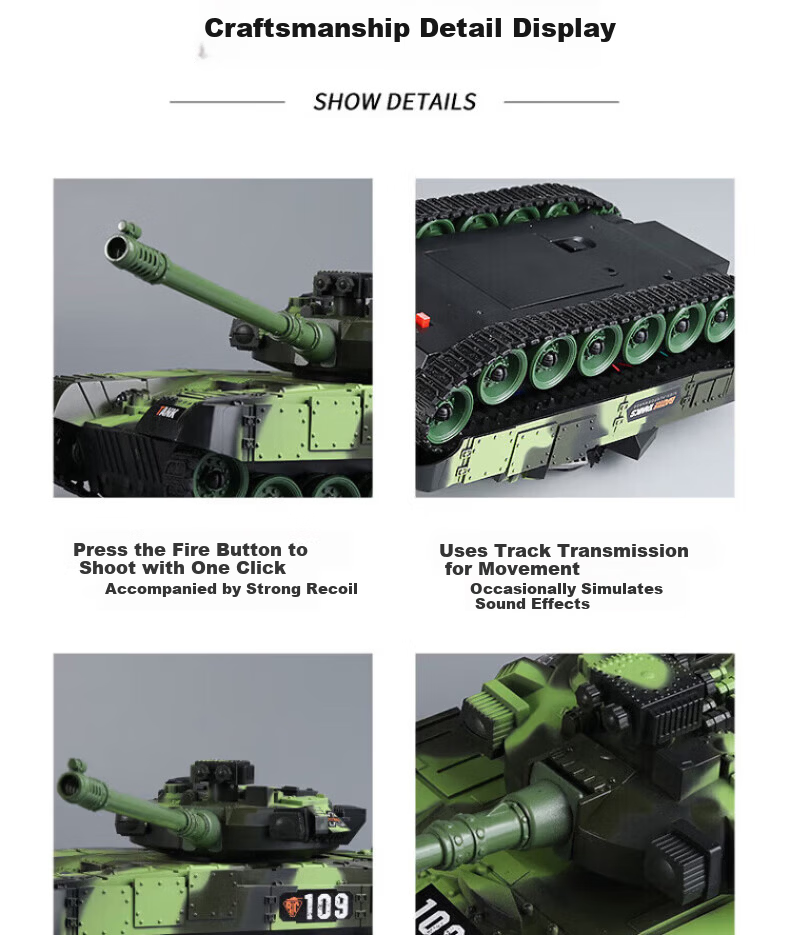 Huashimeng Remote Control Tank Car Track 2.4G Military Off-Road Armored Electric Model Toy Car for Boys 9