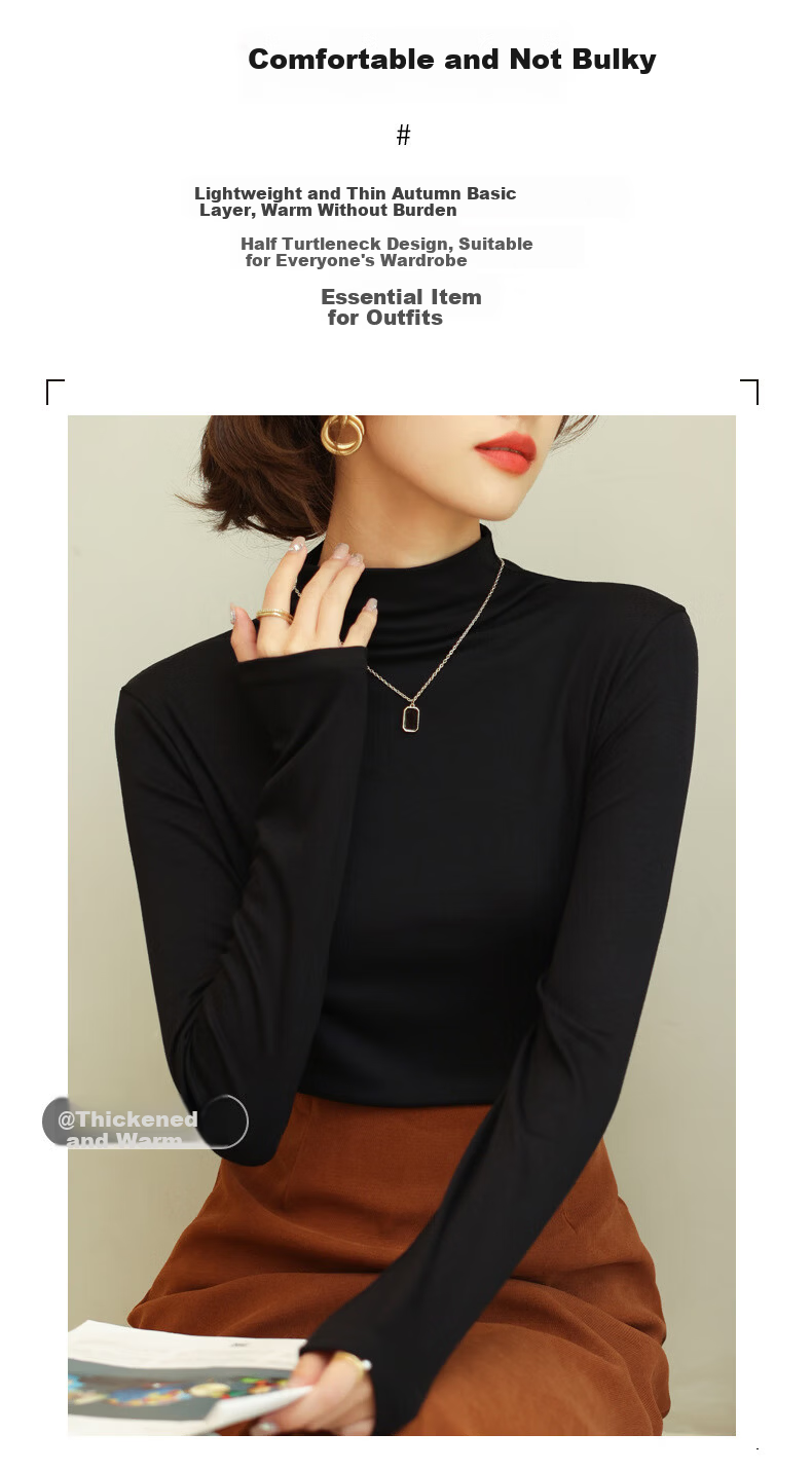 LangSha Modal Base Layer Women's Autumn New Half Turtleneck Top Elastic Slim Fit Long Sleeve T-Shirt 5