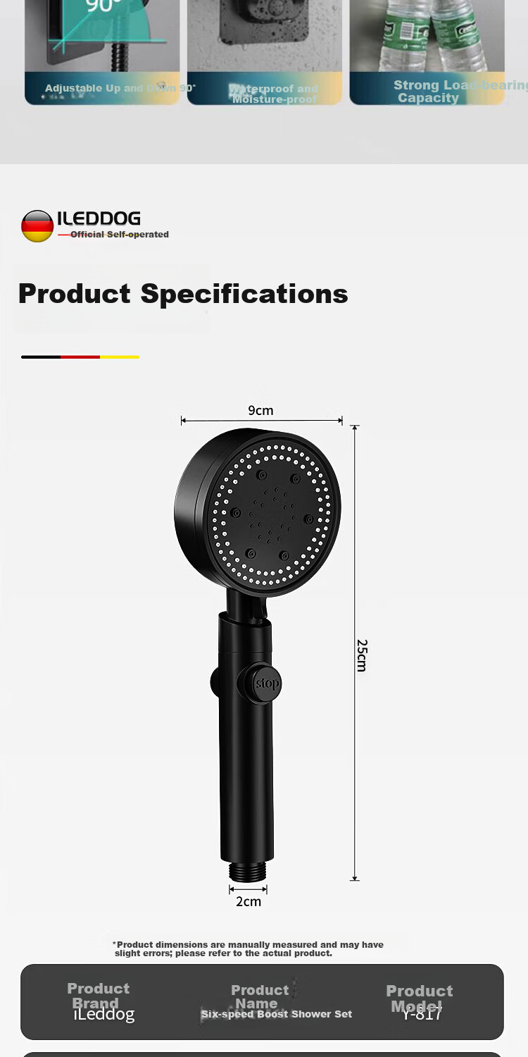 ILeddog [Germany] Powerful Pressurized Shower Head Bathroom Household High Flow Multifunctional Showerhead Y-817 13