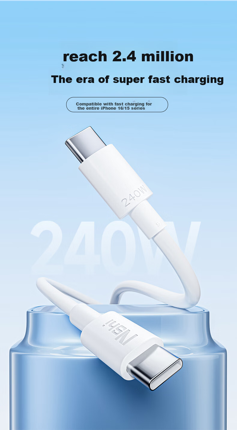 Dual-Head Type-C 240W Fast Charging Cable for Apple iPhone 17/16/15, Huawei, Honor, Xiaomi Realme Tablets, MacBook Laptop 2m 1