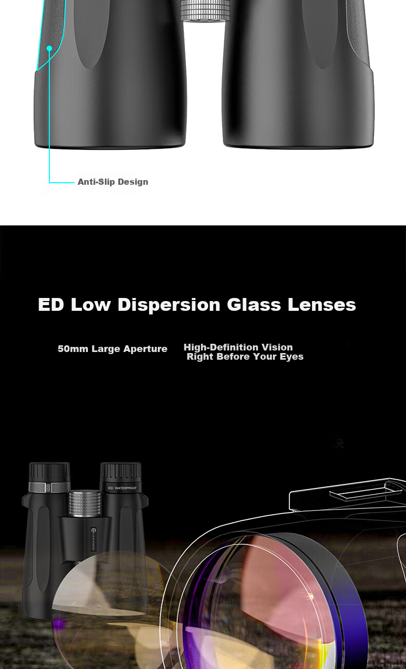 Leaysoo Explorer 10X50ED High-Definition High-Magnification Nitrogen-Filled Waterproof Binoculars with Wide-Angle Lens for Professional Use And Mobile Phone Viewing 3