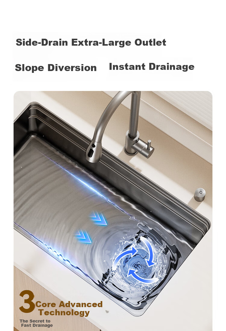 JD Jingzao Pure Titanium 0-Coating Large Single Bowl Kitchen Sink Anti-Grease Water Drainage Basin 76*43 with Faucet 10