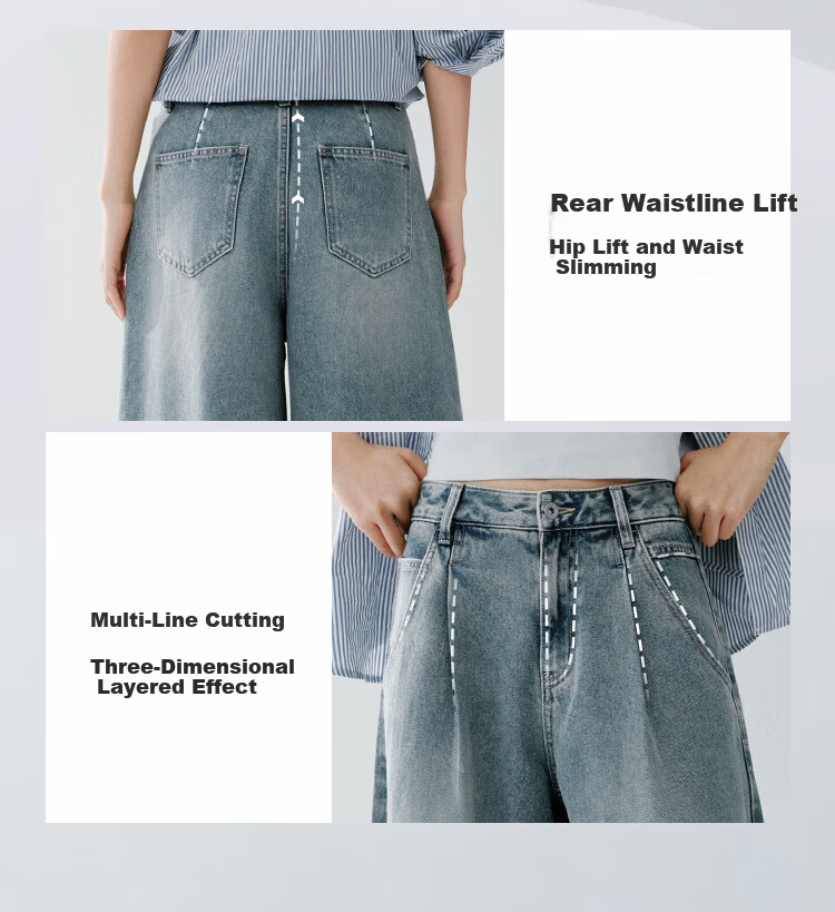 Semir Women's Spring Pleated Loose Fit Jeans 2026 American Style Wide Leg Pants 109126124002 5