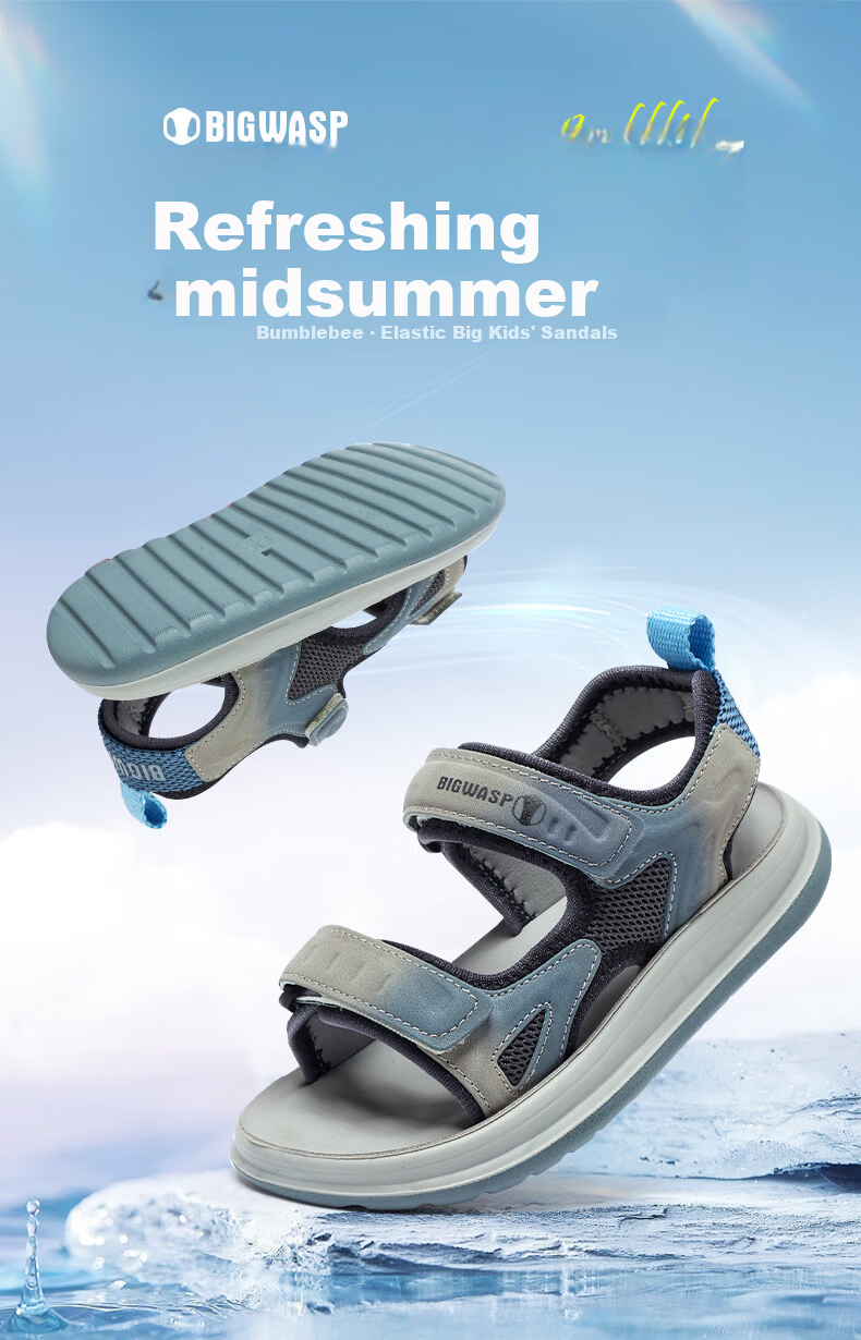 BIG WASP Boys' Summer Beach Sandals Open Toe Sandals D332523533 Gray Sky Blue Size 33 1