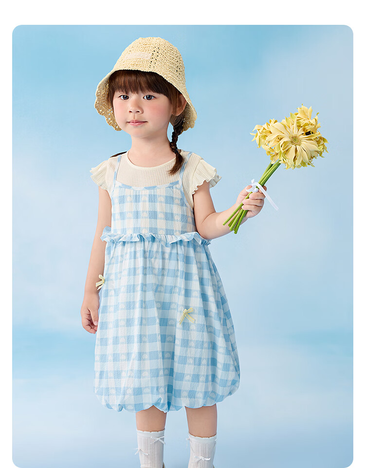 Balabala Kids Dress Baby Girl Dress 2026 Summer Fake Two-Piece Flower Bud Skirt Sweet and Cute 21