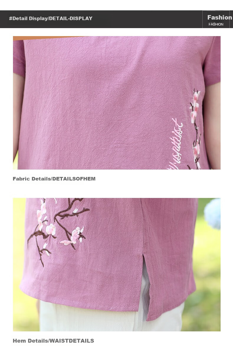 Hengyuanxiang Middle-aged Mom Summer Cotton Embroidered Short Sleeve T-shirt Casual Homewear Cotton Linen Women's Clothing for Middle-aged and Elderly 14
