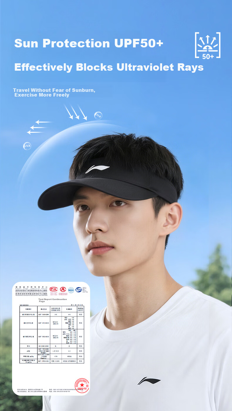 LI-NING Open-Top Sun Hat Unisex Sunshade Cap Running Sports Sun Protection Quick-Dry Outdoor Marathon Tennis Cap 3