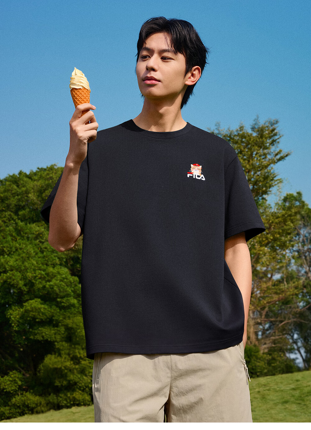 FILA Official 2026 Summer Couple Short Sleeve T-Shirt Casual Loose Fit Cotton Cat Knit Tee 28