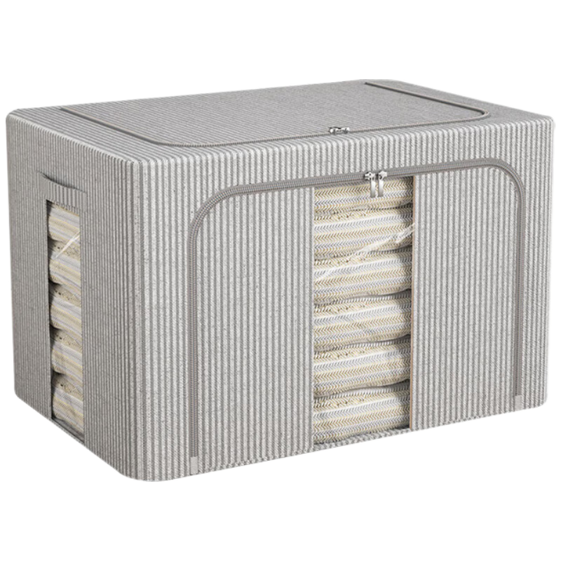 EEKIKS Fabric Storage Box, Thickened Cotton And Linen Foldable Clothes Quilt Organizer Storage Container, 66L Striped Model