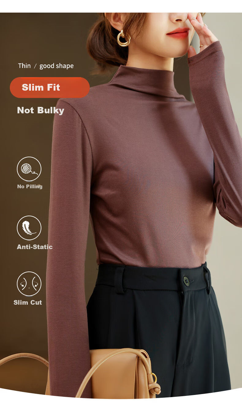 LangSha Modal Base Layer Women's Autumn New Half Turtleneck Top Elastic Slim Fit Long Sleeve T-Shirt 4