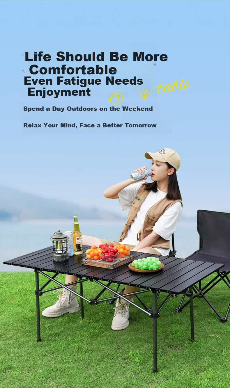 Jindu Egg Roll Folding Outdoor Table and Chair Picnic Portable Camping Table Long Camping Table and Chair for Self-Driving 6