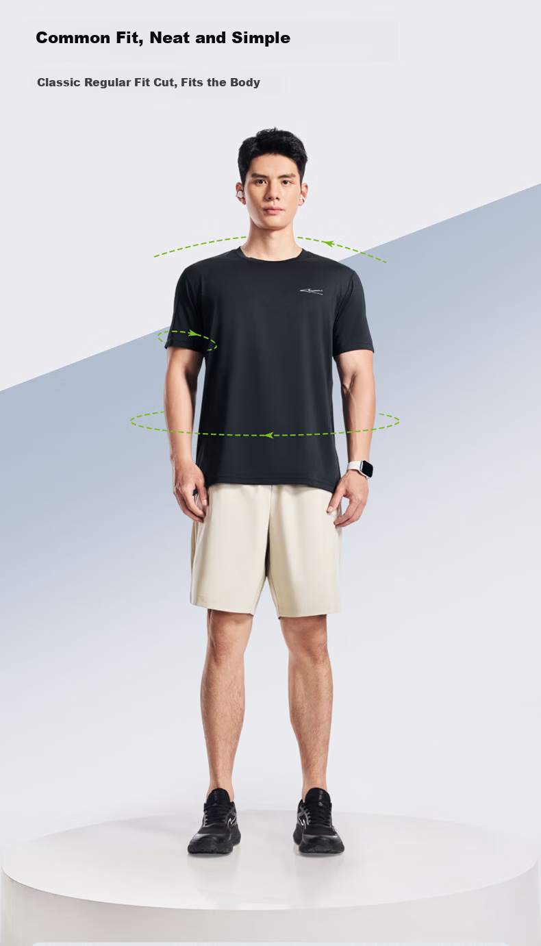 Erke Men's Summer Sports Short Sleeve T-Shirt Ice Cooling Quick-Dry Round Neck Running Shirt Solid Color Casual Base Layer Top 7