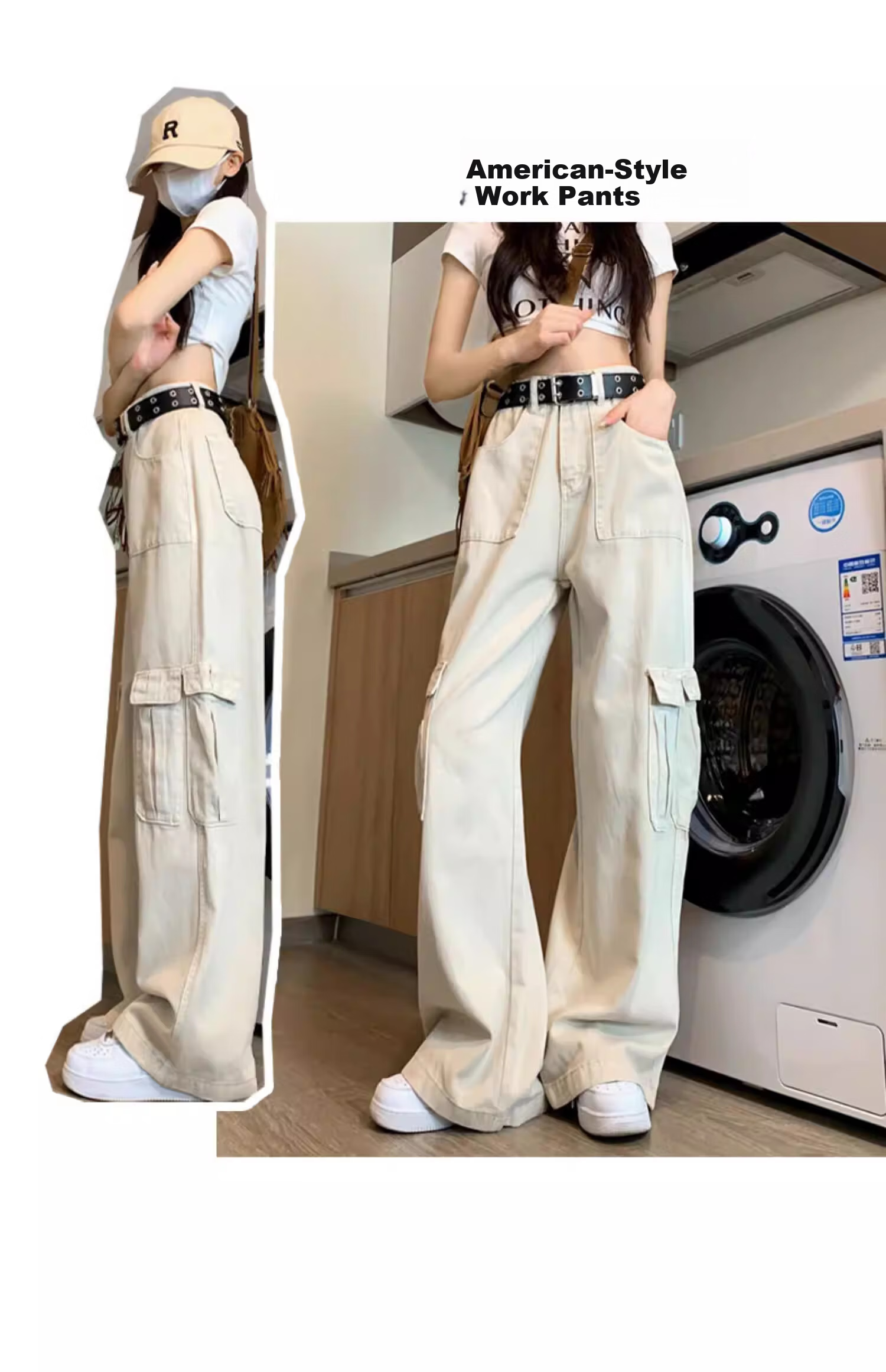 Langsha Women's Jeans 2026 New High-Waist Slim American Workwear White Straight-Leg Wide-Leg Pants for Petite 5