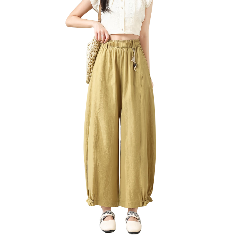 Borui Summer Lazy Flower Bud Pants Ice Cool Quick-Dry Casual Pants Chinese Style Slimming Curved Blade Pants Refreshing Breathable Slimming Banana Pants