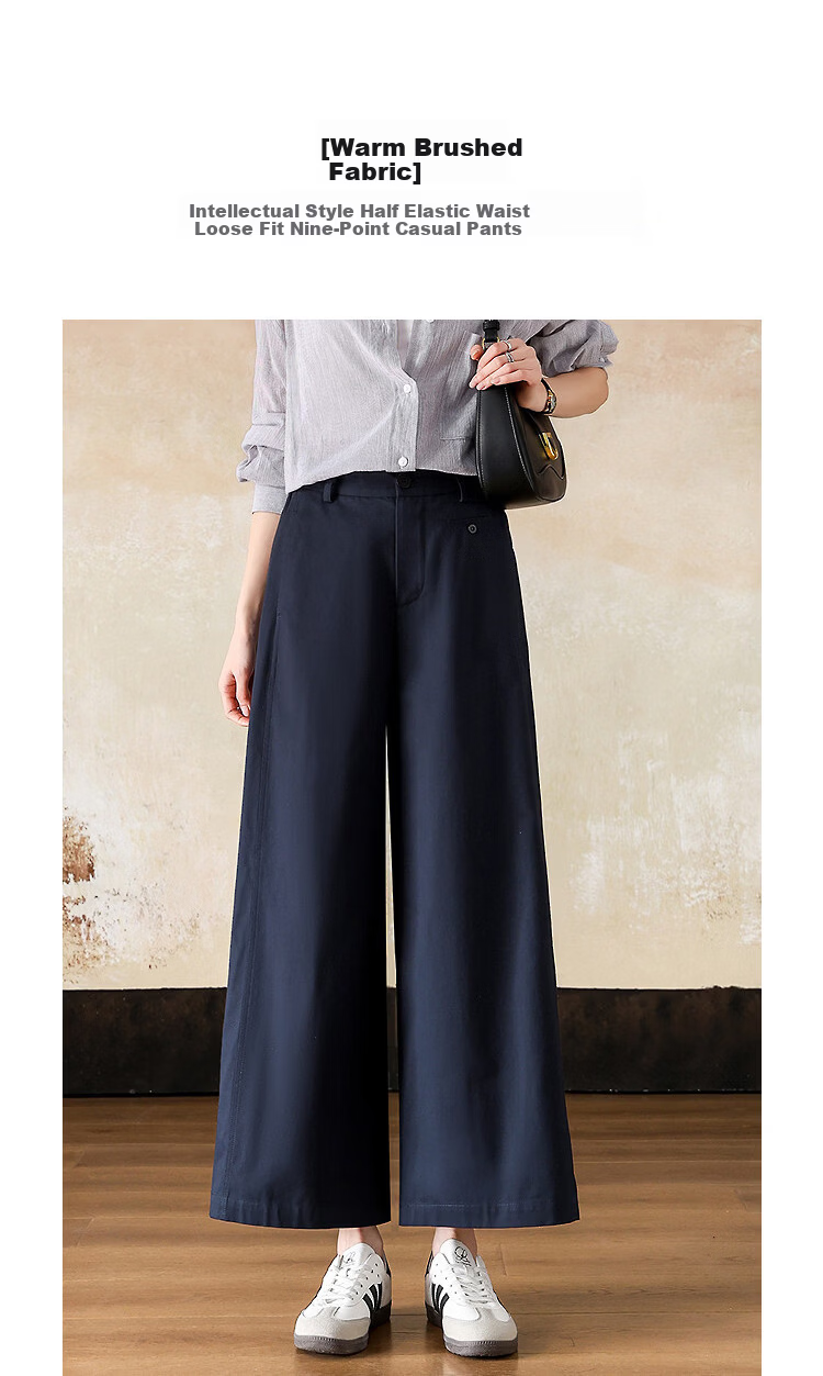 Demana [Brushed 100% Cotton] Spring Intellectual Semi-Elastic Waist Loose Fit Cropped Pants Petite Women's Casual Trousers 1