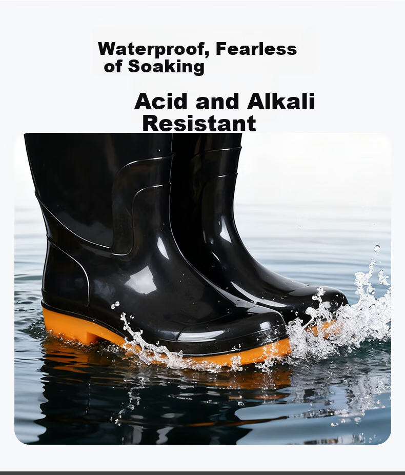 Gongqiyou Black Mid-Calf Rain Boots Size 40 Waterproof Non-Slip Wear-Resistant Outdoor Rubber Shoes 4