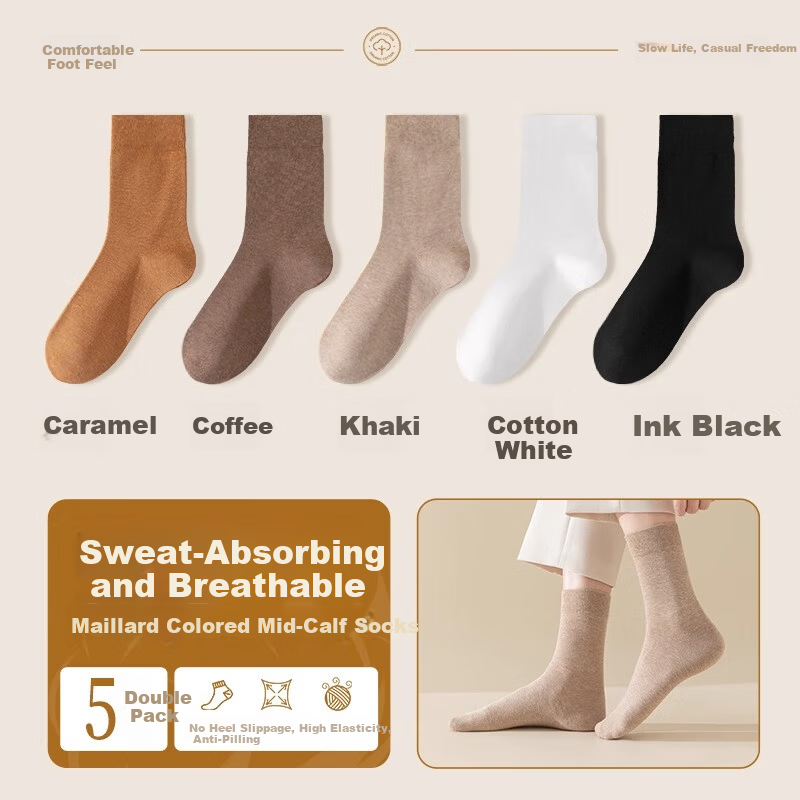 Guxu Disposable Women's Socks Travel Daily Throwaway No-Wash Autumn Winter Mid-Calf Odor-Resistant Socks 5 Pairs