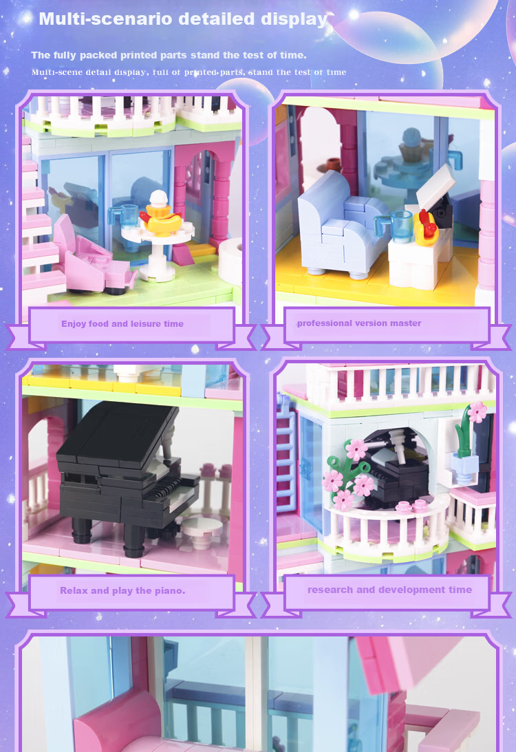 Gaozhile LE High-Difficulty Building Blocks Children's Educational Toy Girls Birthday Gift Summer Pink Villa Model 6-12 5