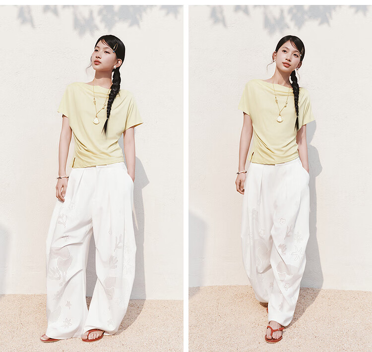Semir Chen Duling Women's Short Sleeve T-Shirt 2026 Summer Crop Off-Shoulder Waist Slim Atmosphere Top 109326100005 18