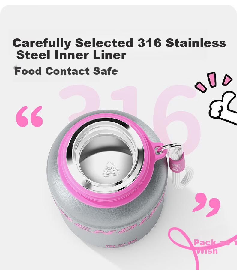 HAERS Insulated Water Bottle for Women High-Value Large Capacity with Lid School Use Pink 600ml 6