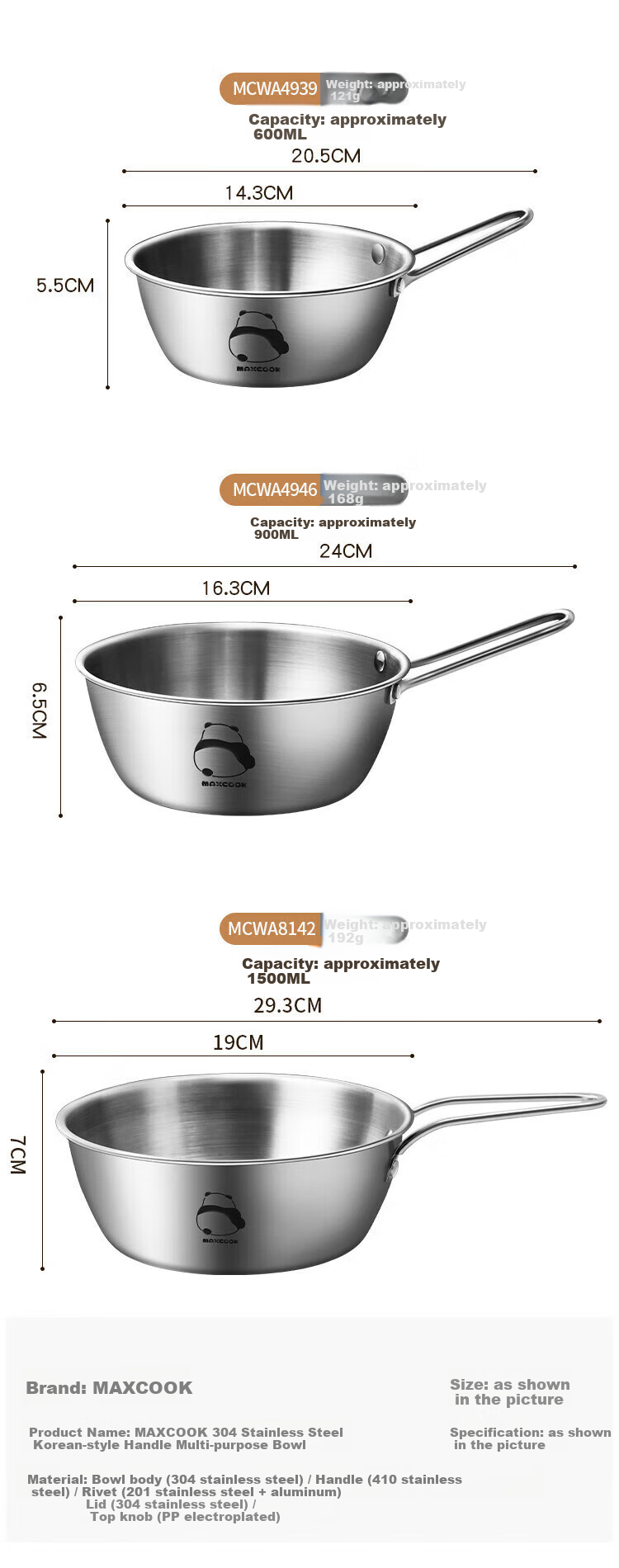 MAXCOOK 304 Stainless Steel Bowl with Lid and Handle Soup Bowl Noodle Bowl Korean Style Rice Wine Bowl Large Bowl for Bibimbap MCWA8296 11