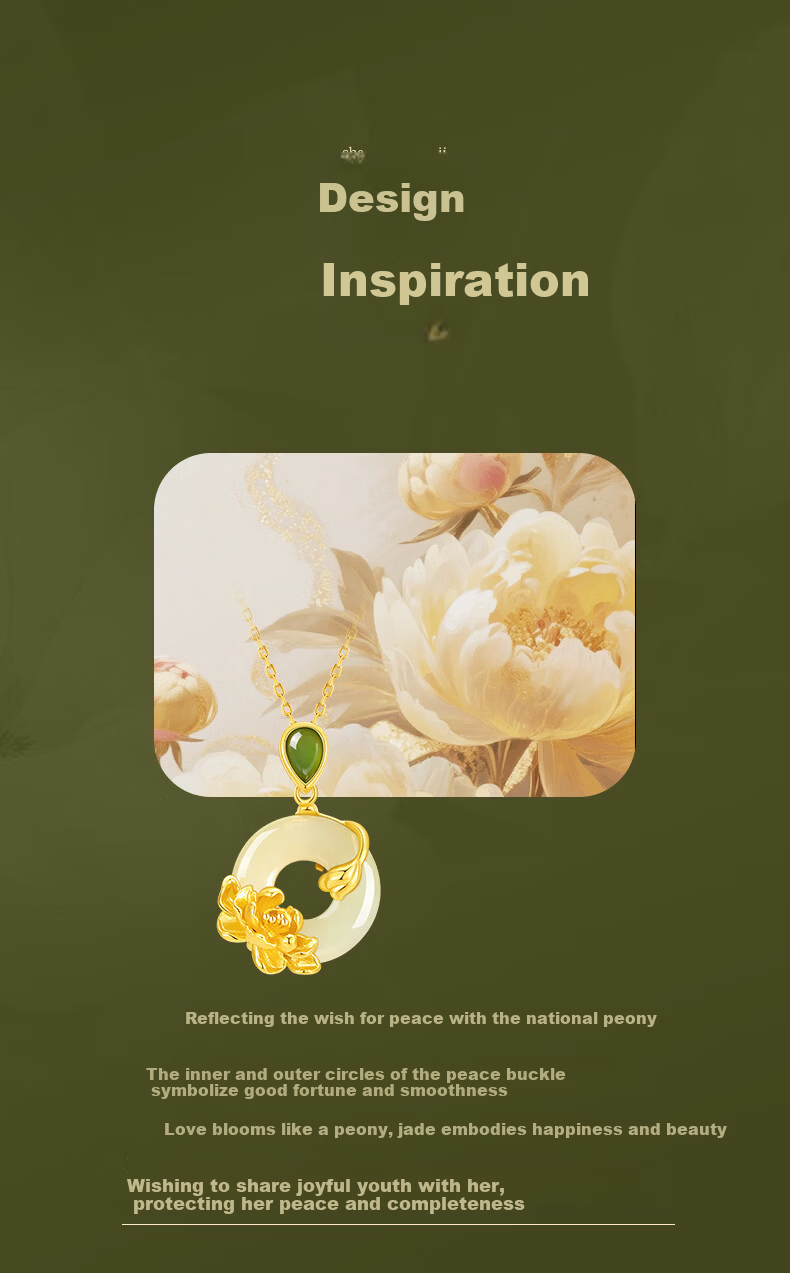 Zhenshangyin Chinese Gold Hetian Jade Peace Buckle Silver Necklace for Women, Mother's Day Gift, Practical Birthday Present for Elders 2