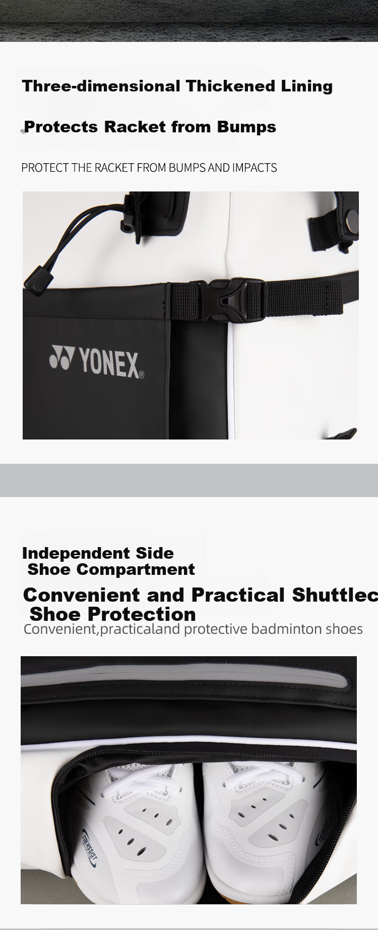 YONEX Badminton Racket Bag Net Universal Fashion Large Capacity Multifunctional Sports Backpack BA292CR White Black 5