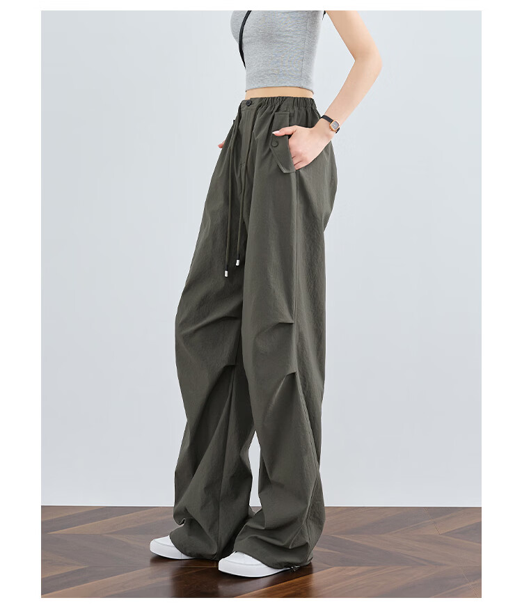 FAESSLIN Women's Military Green Work Pants Summer Thin Quick-Dry Extended Casual Paratrooper Pants American Straight-Leg Wide-Leg Hiking Pants 17