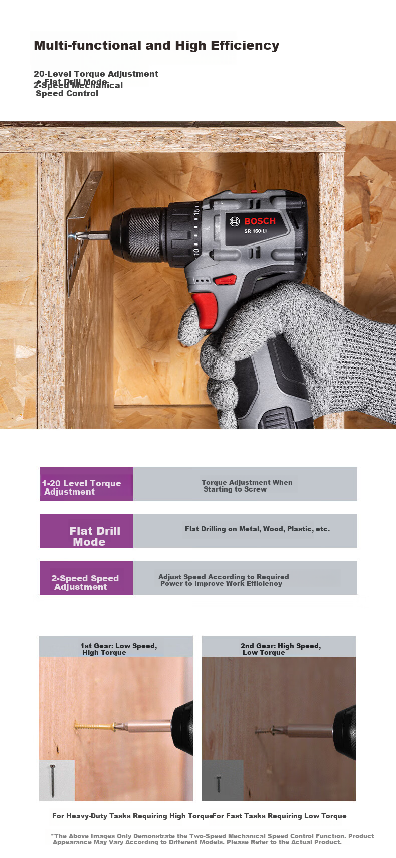 BOSCH 16V Cordless Electric Screwdriver Drill 55Nm High Torque SR160 with Two Batteries and Charger for Home Use 6