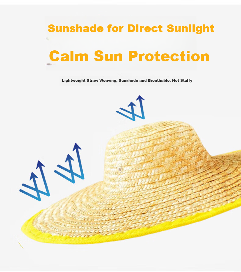 Mandelay Straw Sun Hat Summer Farmer Work Safety Large Brim Woven Hat 50cm 4