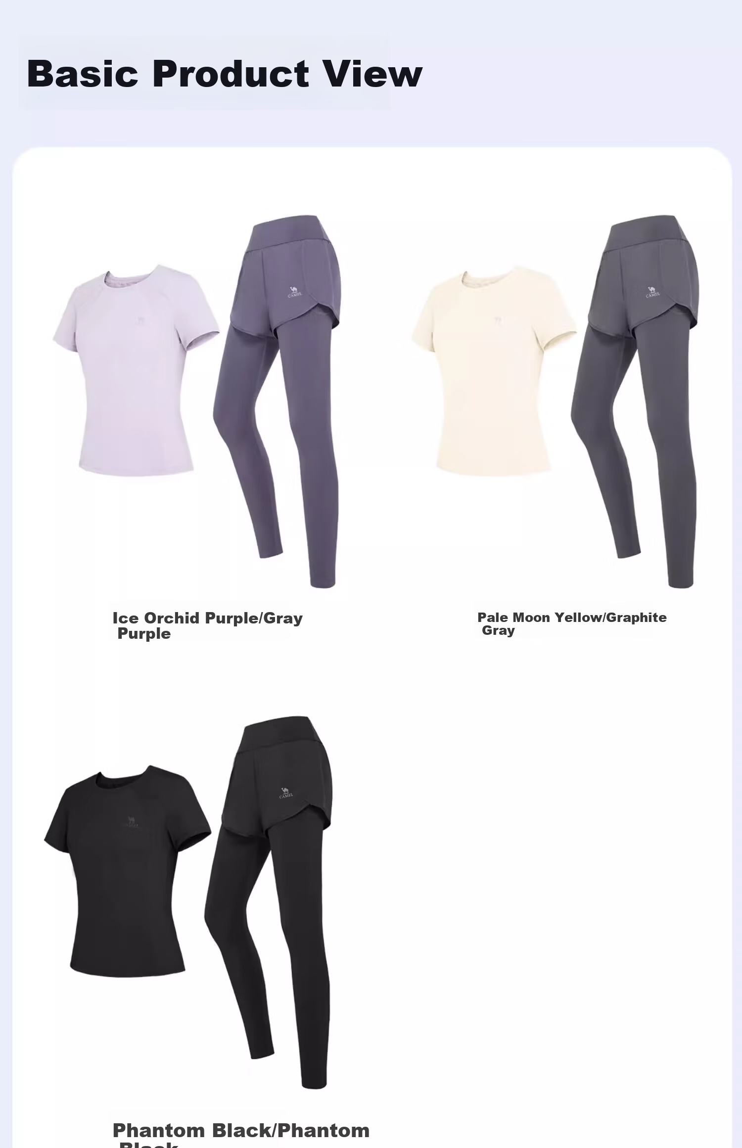 CAMEL Yoga Set Quick-Dry Breathable Sports Women's Short-Sleeve Two-Piece Set L Ice Blue/gray Lavender, Stand-Up Collar Style 24