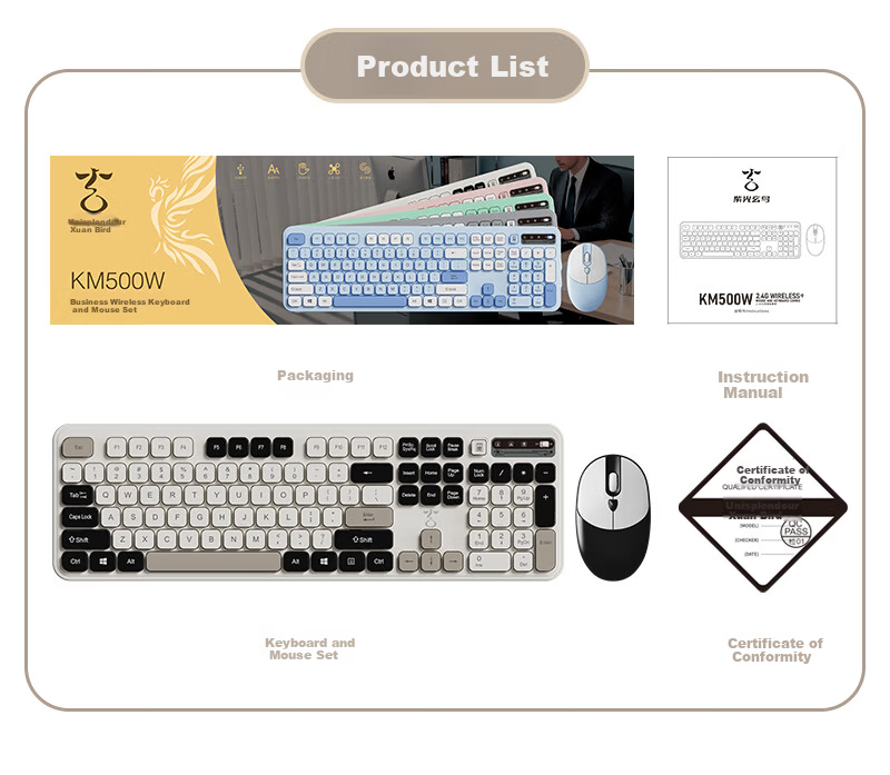 Unisplendour Xuan Niao KM500W Wireless Keyboard and Mouse Set Silent Peripheral Keyboard and Mouse Office Business Gaming Desktop Laptop Tablet Universal Mint Green 9