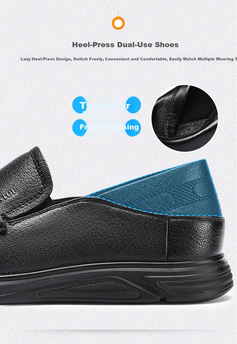 LAORENTOU Men's Shoes, All-Season Business Formal Shoes, Low-Top Shoes, Sheepskin Slip-On Shoes, Polyurethane Sole Lightweight Shoes, LA12046, Black, Size 42 9